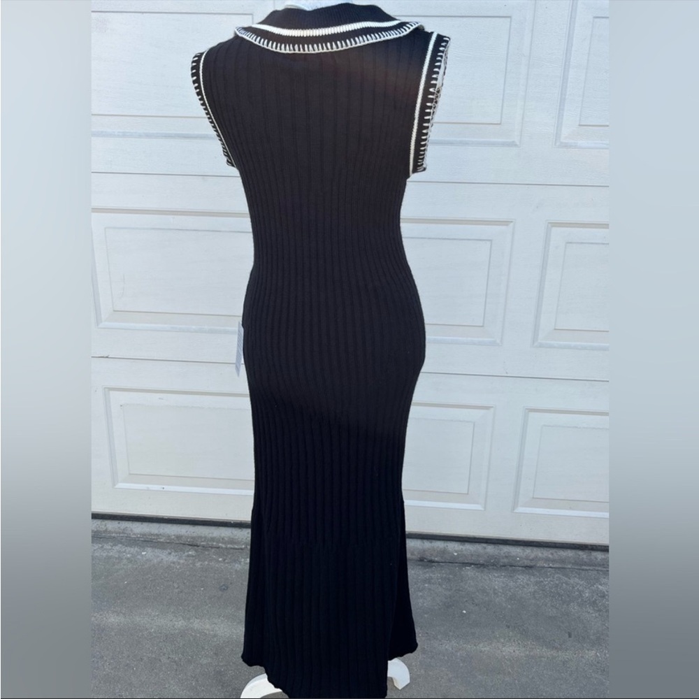 EN SAISON black Ribbed knit Sweater Midi Dress collar M NWT - Picture 4 of 7